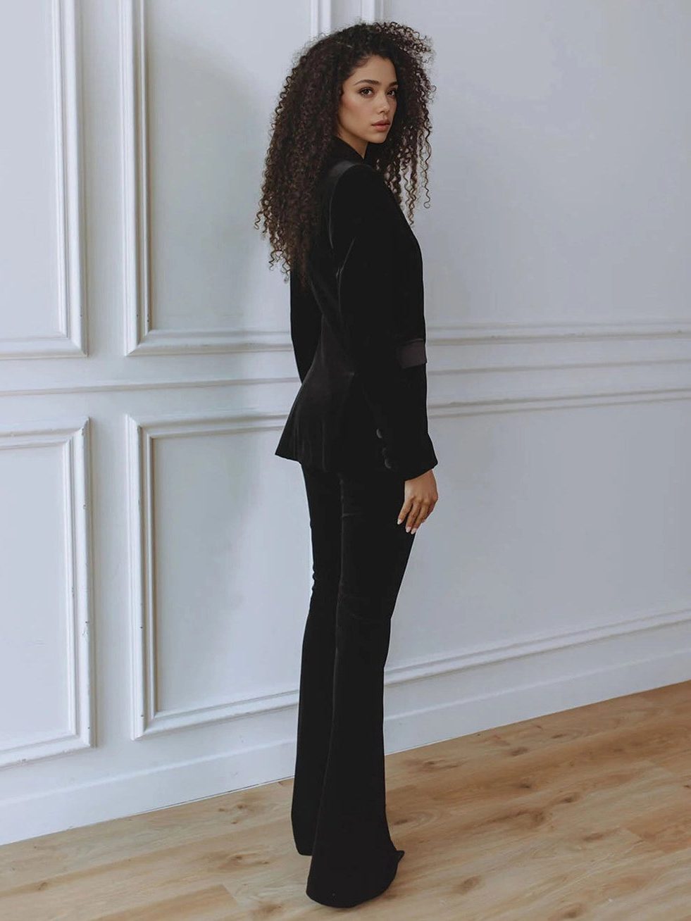 Velvet Blazer Flare Trouser Set for Women - View 7