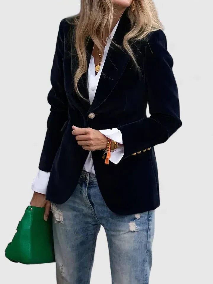 Velvet Single-Breasted Blazer for Women