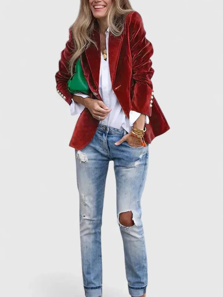 Velvet Single-Breasted Blazer for Women - View 9