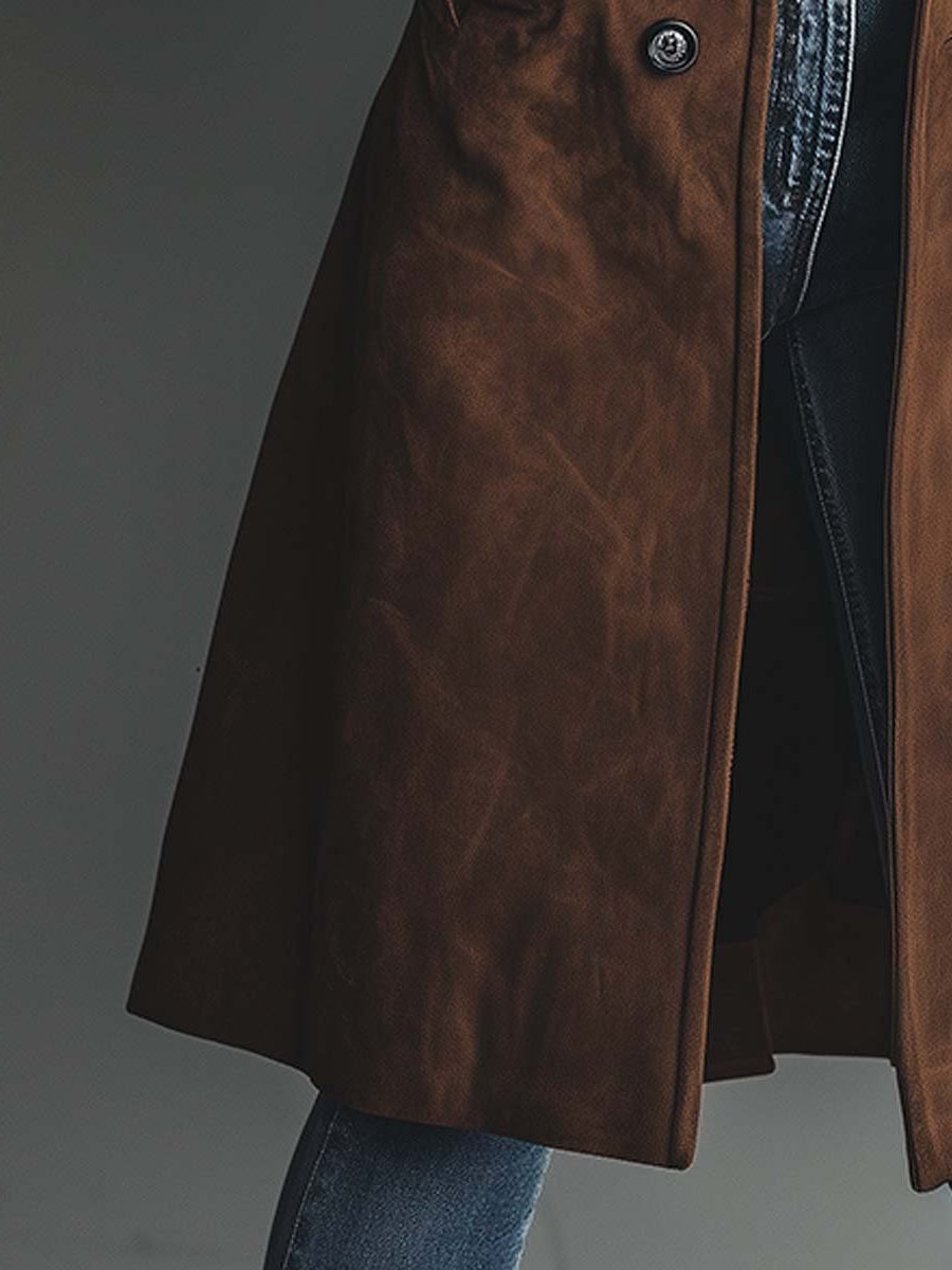 Vintage Suede Long Trench Coat for Women