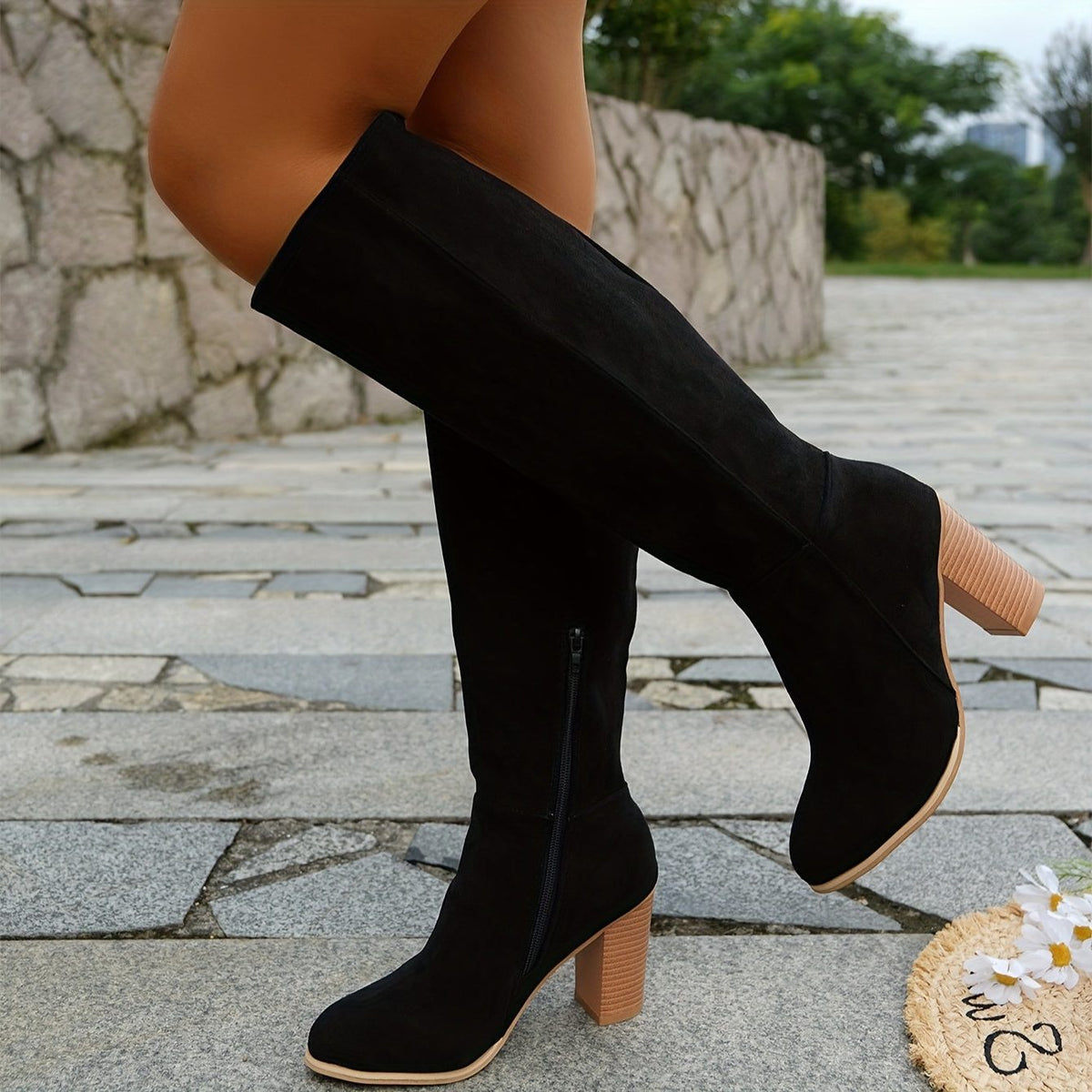 Wide Calf Block Heel Knee-High Boots for Women - View 12