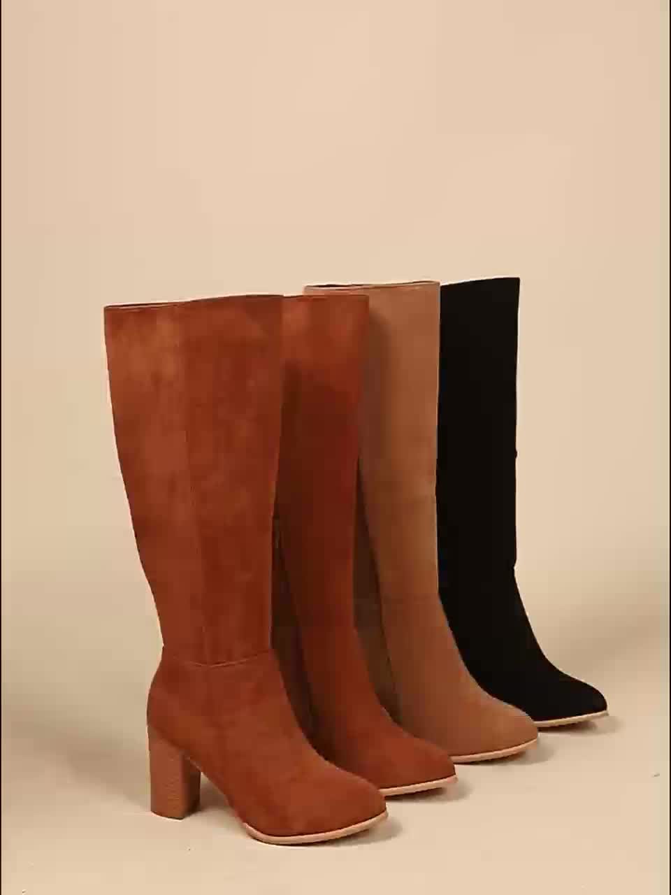 Wide Calf Block Heel Knee-High Boots for Women - View 14