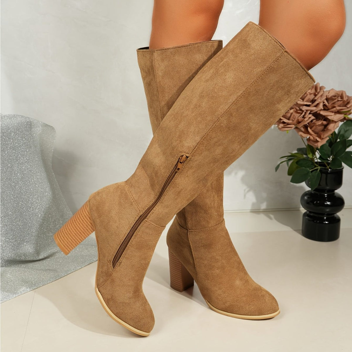 Wide Calf Block Heel Knee-High Boots for Women - View 4