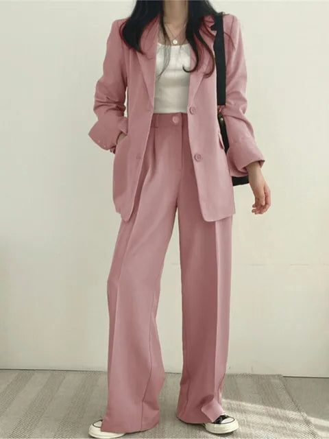Wide Leg Blazer Suit Set for Women