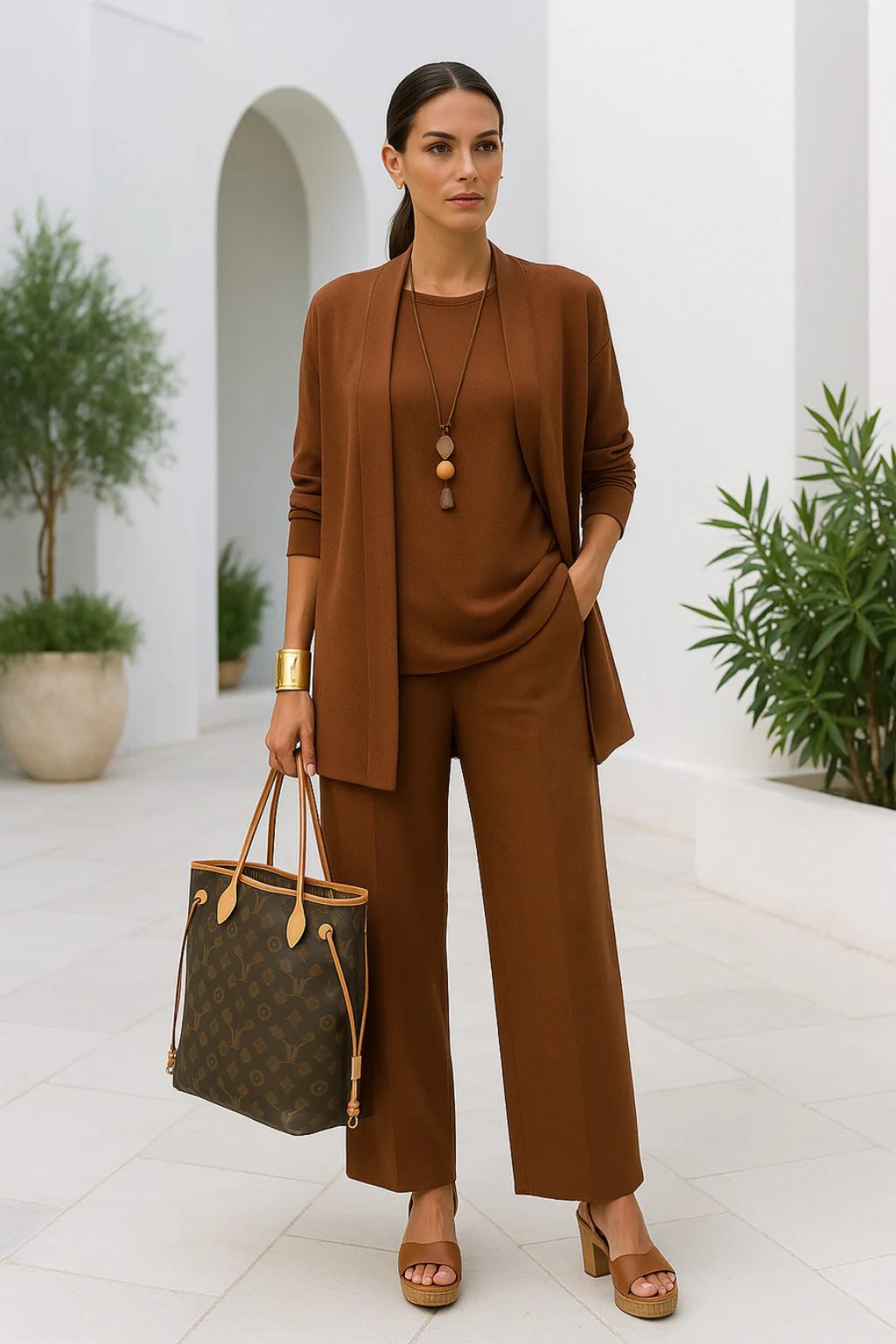 Wide Leg Three-Piece Set with Long Cardigan for Women - View 10