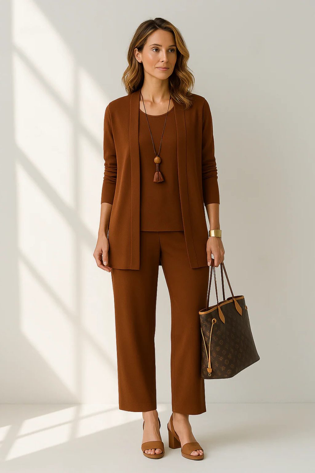 Wide Leg Three-Piece Set with Long Cardigan for Women - View 11
