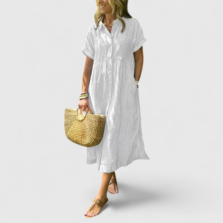 Striped Short Sleeve Shirt Dress for Women