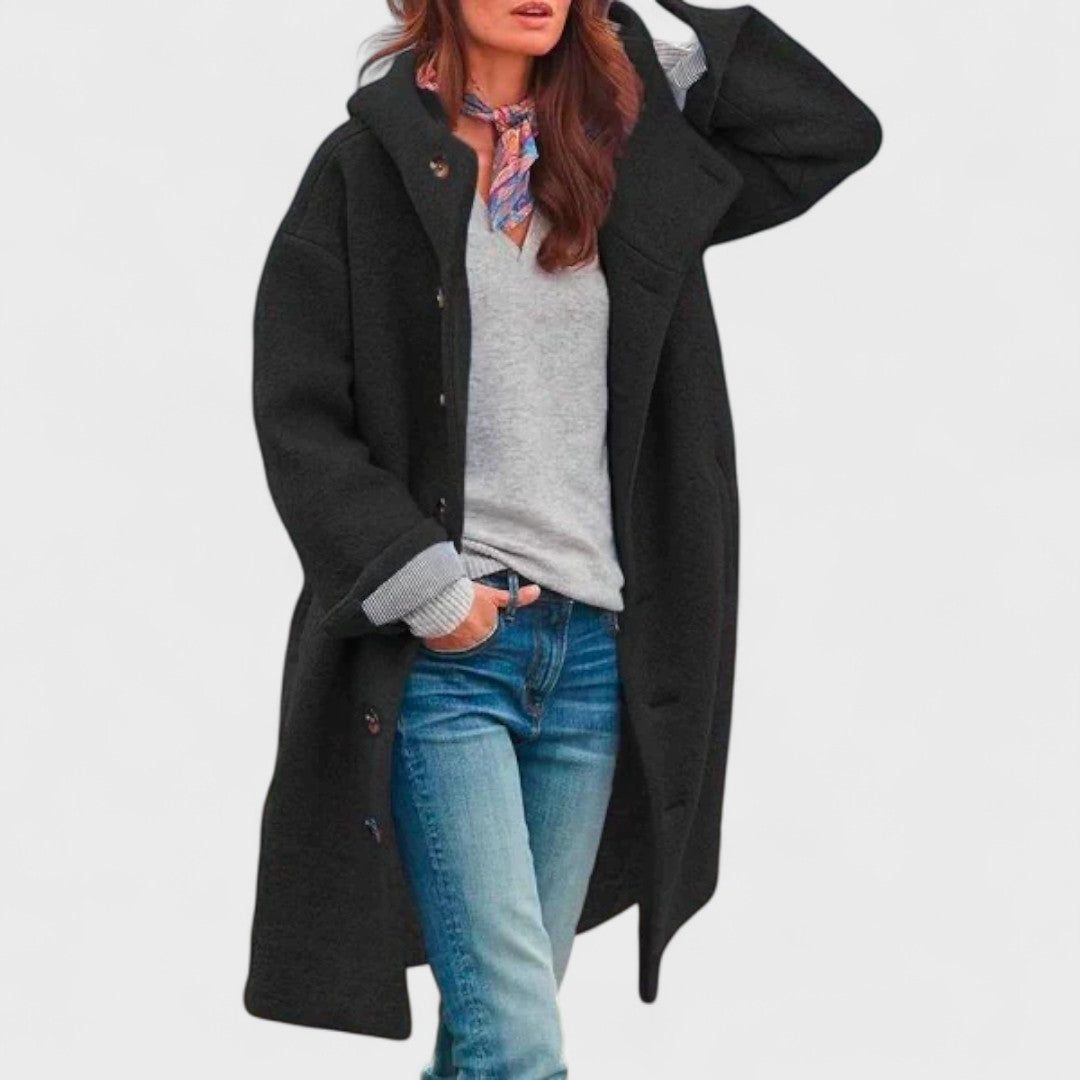 Wool Oversized Coat for Women - Black