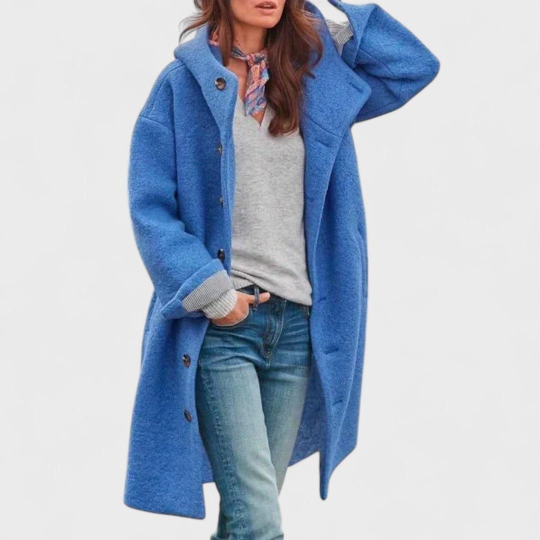Wool Oversized Coat for Women - Blue