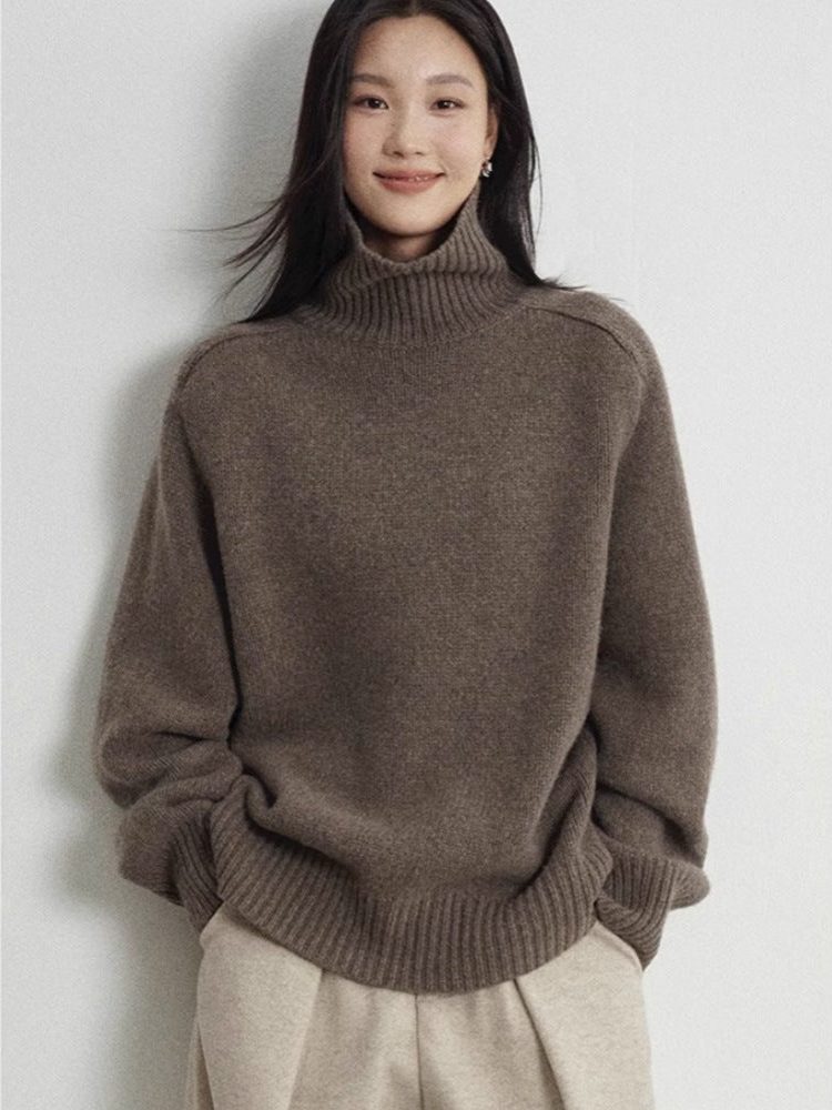 Wool Ribbed Knit Turtleneck Sweater for Women - View 5