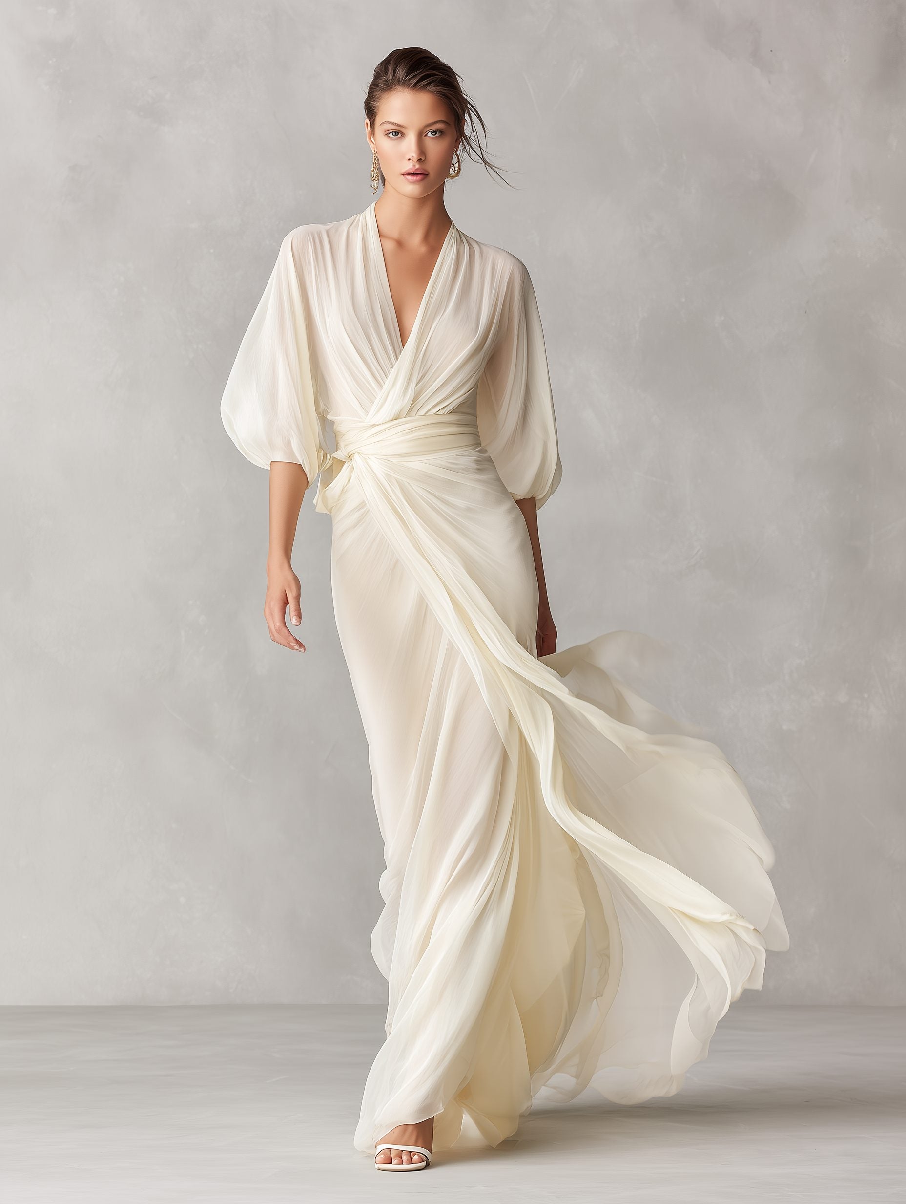 Wrap Maxi Dress with Puff Sleeves for Women - View 3