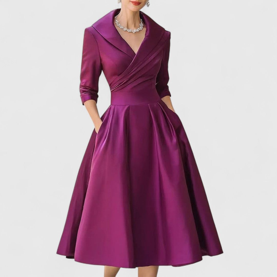 Wrap V-Neck A-Line Midi Dress for Women - Purple