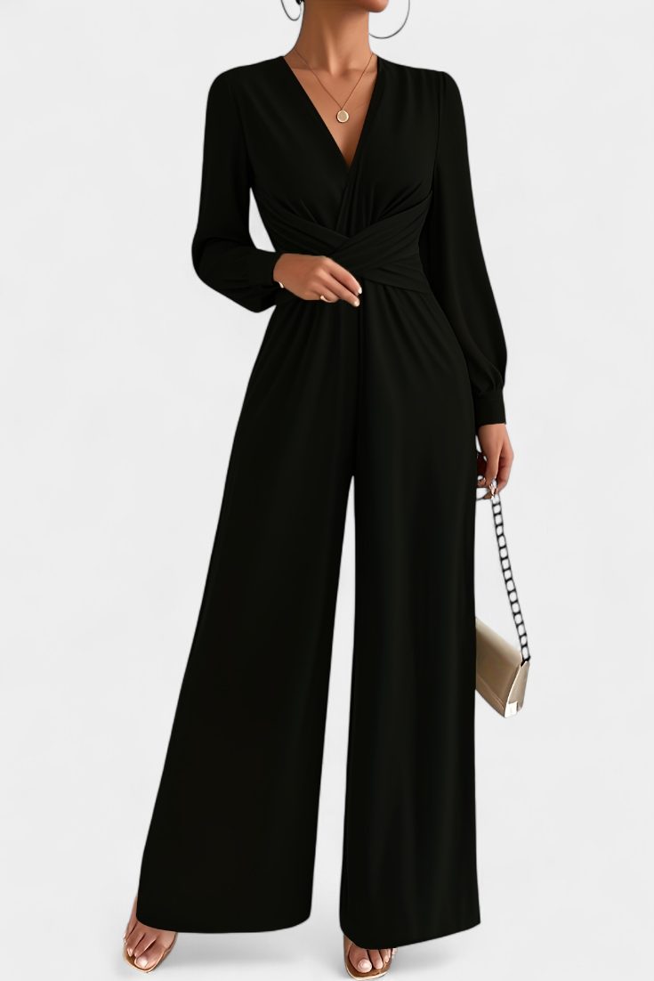 Wrap V-Neck Jumpsuit for Women - Black