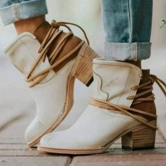 Wraparound Lace-Up Western Ankle Boots for Women