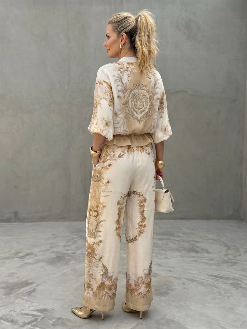 Zip Front Blouson Floral Two-Piece Set for Women - View 4