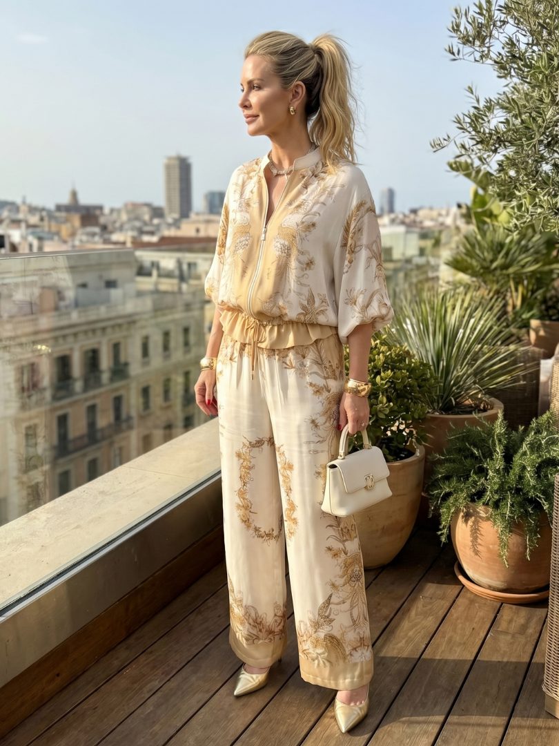 Zip Front Blouson Floral Two-Piece Set for Women - View 5
