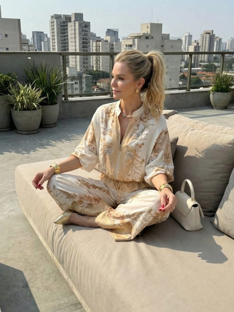 Zip Front Blouson Floral Two-Piece Set for Women - View 6