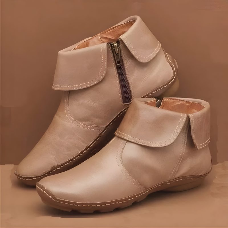 Zip-Up Ankle Boots for Women - Beige