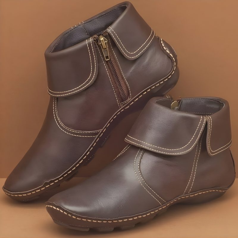 Zip-Up Ankle Boots for Women - Brown