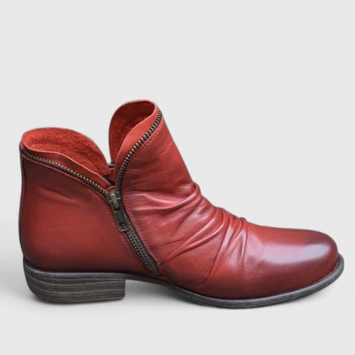 Zip-Up Ankle Boots for Women - Red