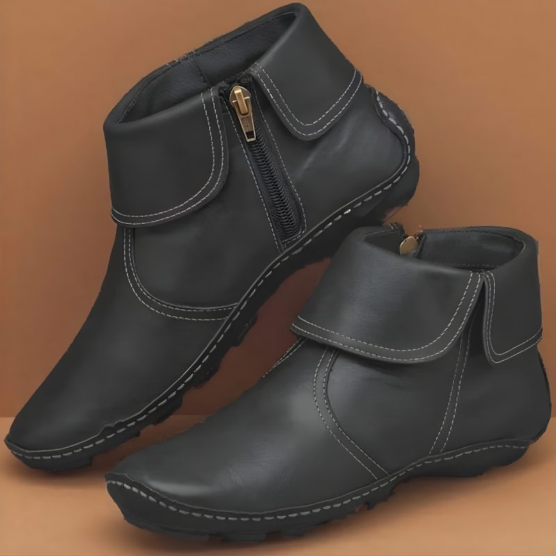Zip-Up Ankle Boots for Women - Black
