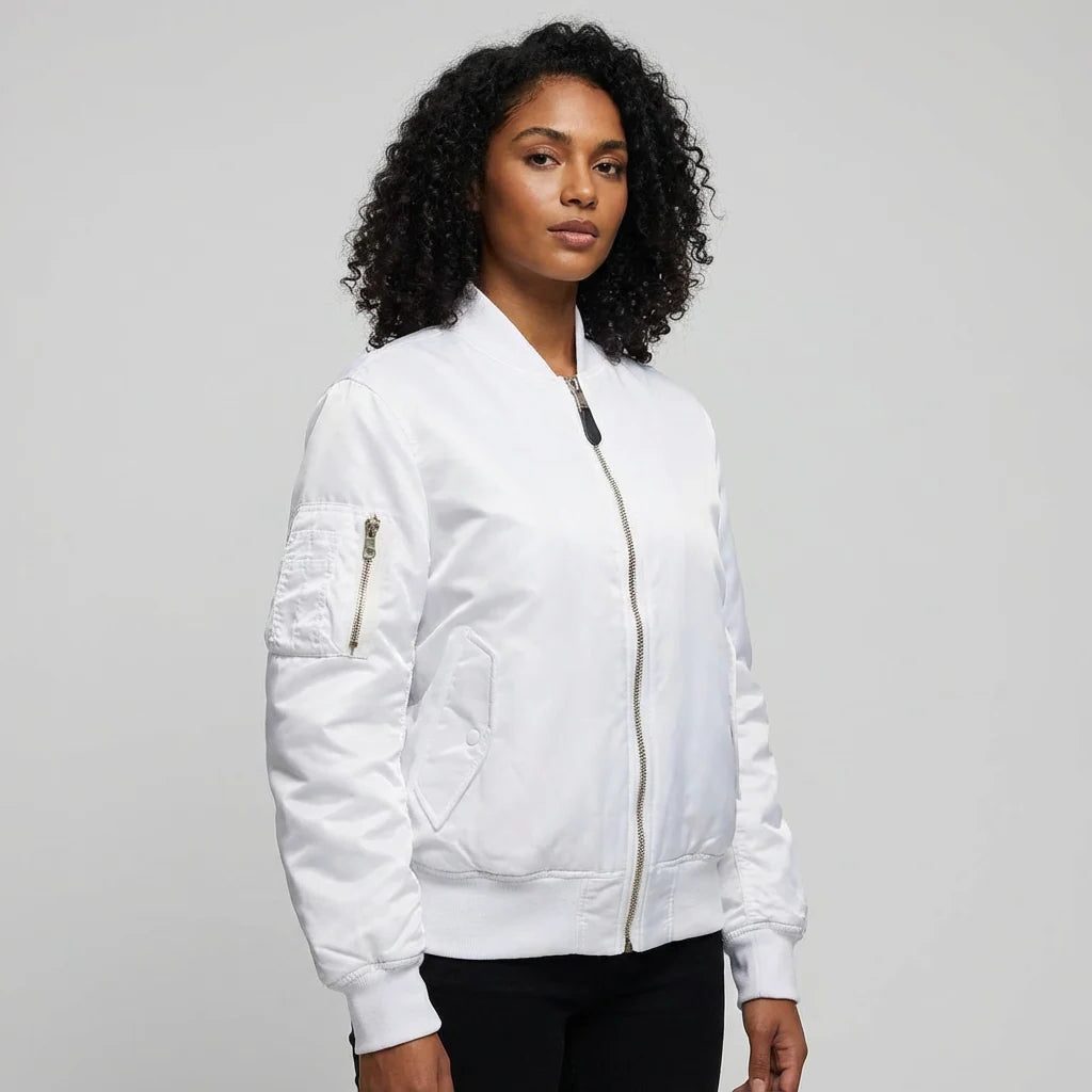 Zip-Up Bomber Jacket for Women - White