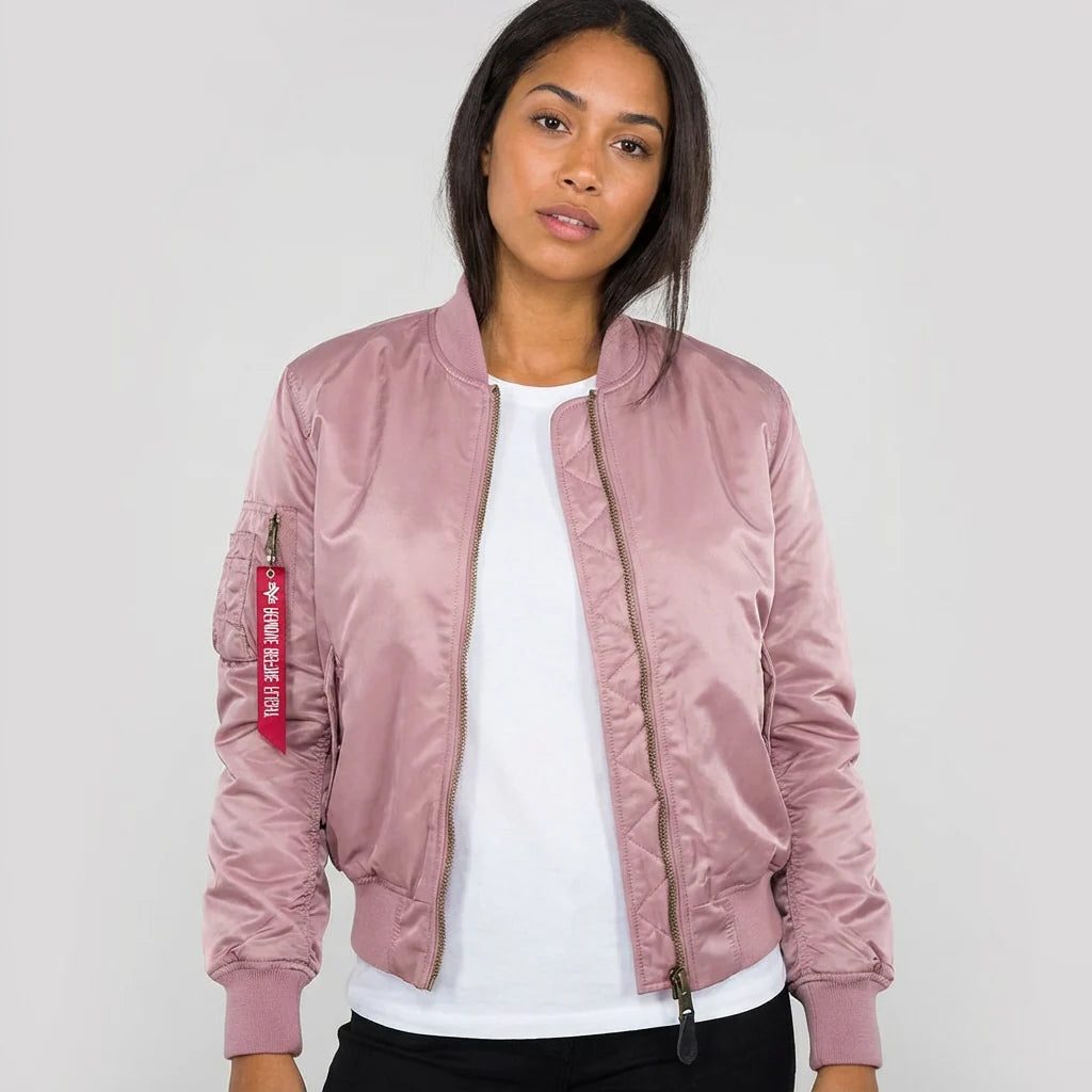 Zip-Up Bomber Jacket for Women - Pink