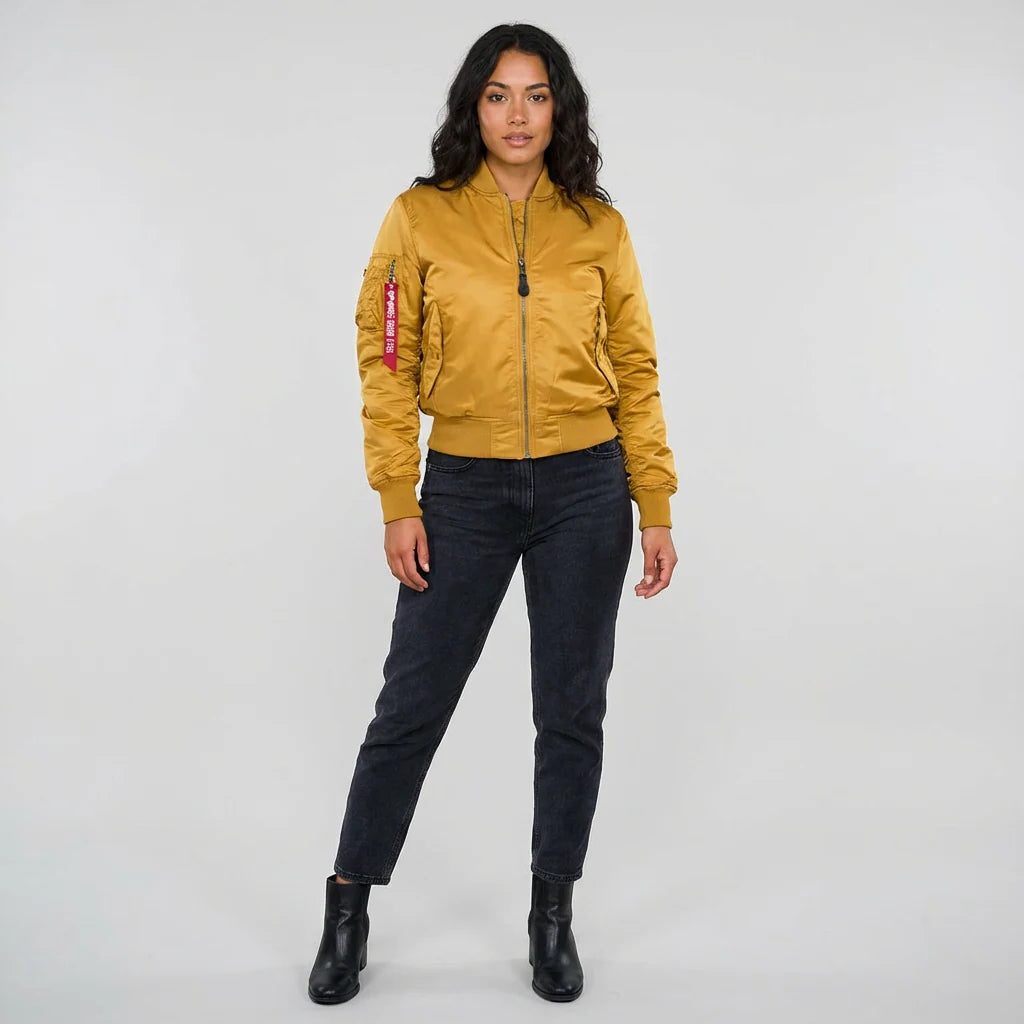 Zip-Up Bomber Jacket for Women - Yellow