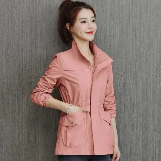 Zip-Up Drawstring Jacket for Women - Pink