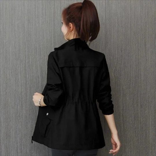 Zip-Up Drawstring Jacket for Women - Black
