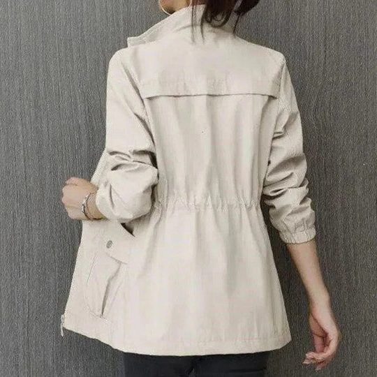 Zip-Up Drawstring Jacket for Women - Beige