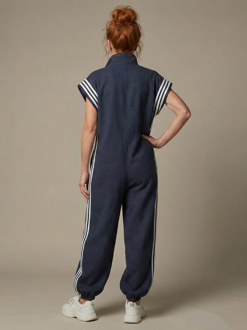Zip-Up Stripe Panel Jumpsuit for Women - View 14