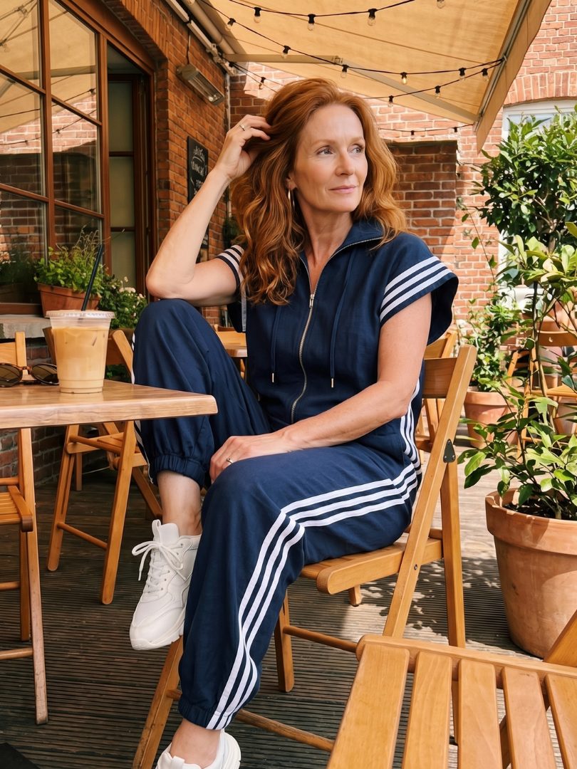 Zip-Up Stripe Panel Jumpsuit for Women - View 15