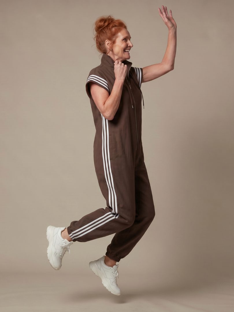 Zip-Up Stripe Panel Jumpsuit for Women - View 17