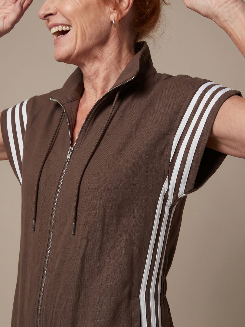 Zip-Up Stripe Panel Jumpsuit for Women - View 18