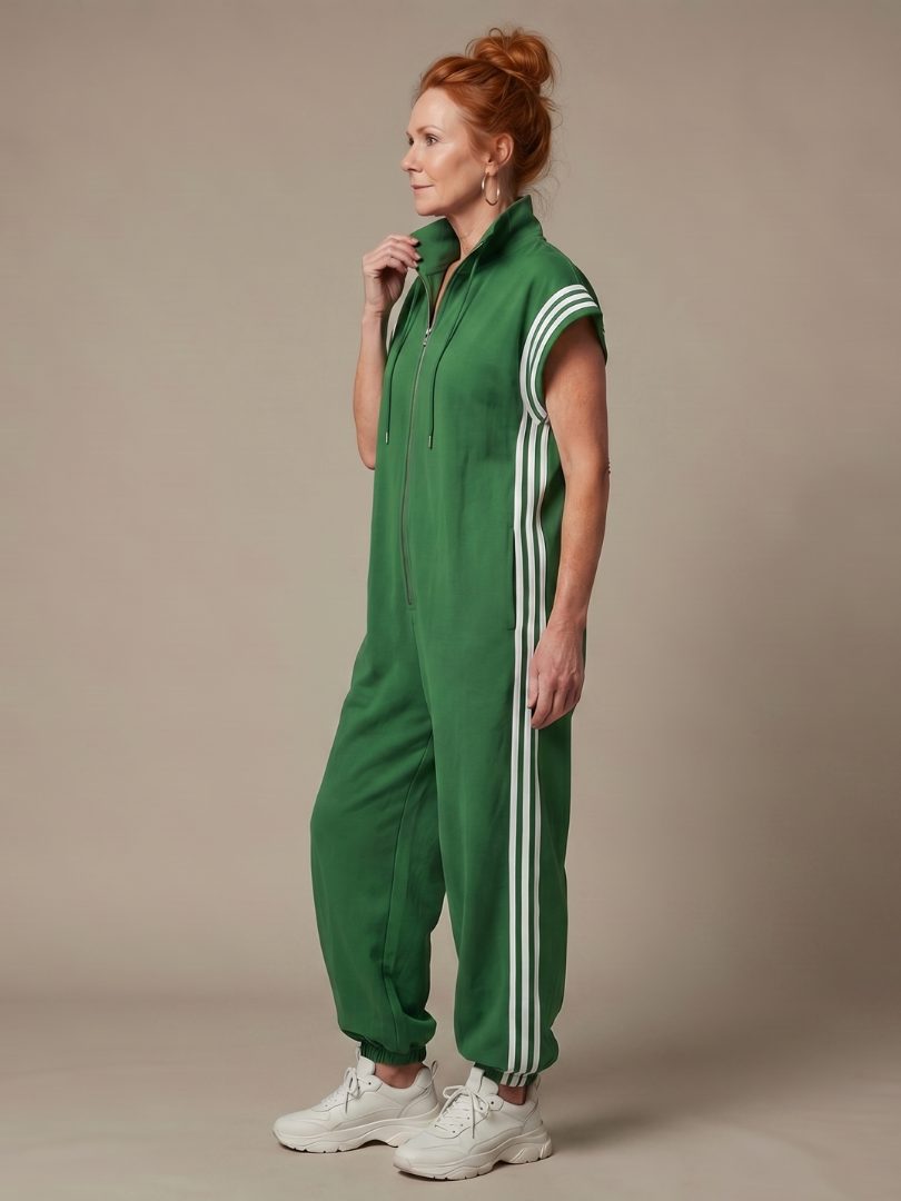 Zip-Up Stripe Panel Jumpsuit for Women - View 22
