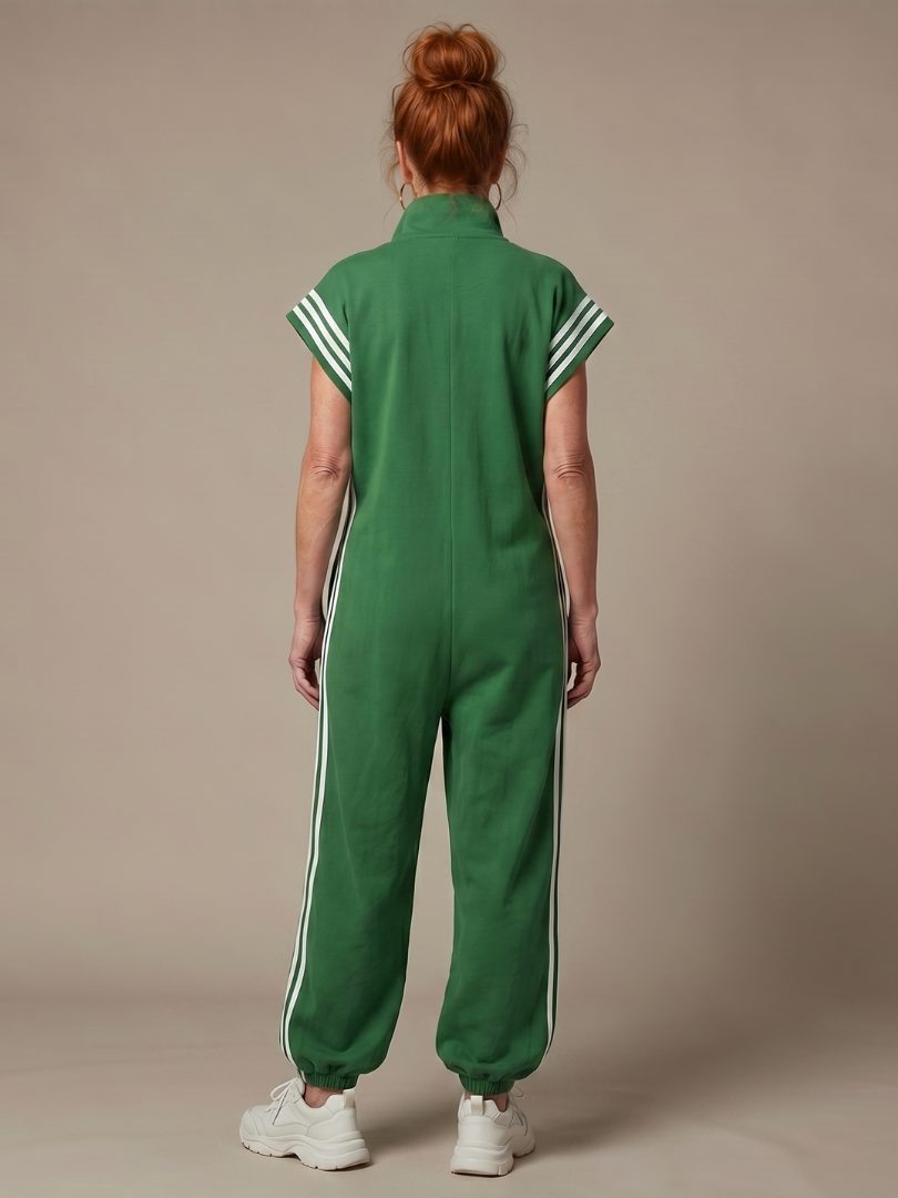 Zip-Up Stripe Panel Jumpsuit for Women - View 24