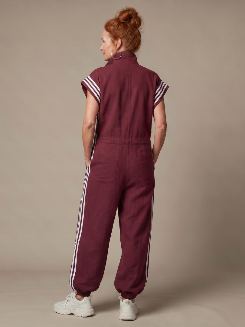 Zip-Up Stripe Panel Jumpsuit for Women - View 4