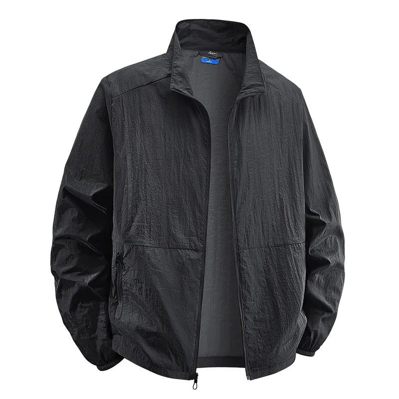 Zip-Up Windbreaker Jacket for Men - Black