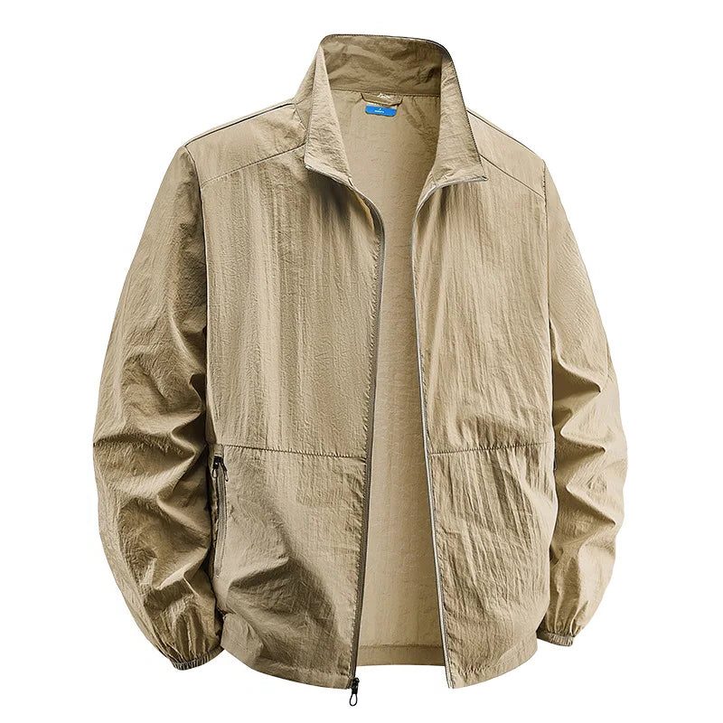 Zip-Up Windbreaker Jacket for Men - Khaki