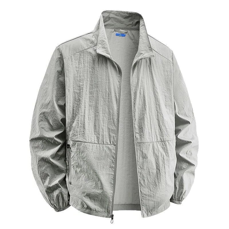 Zip-Up Windbreaker Jacket for Men - Light Grey