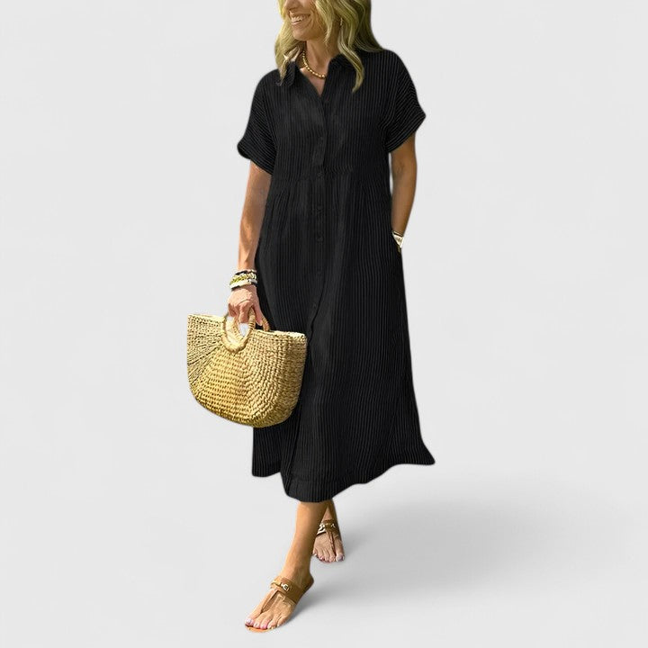 Striped Short Sleeve Shirt Dress for Women
